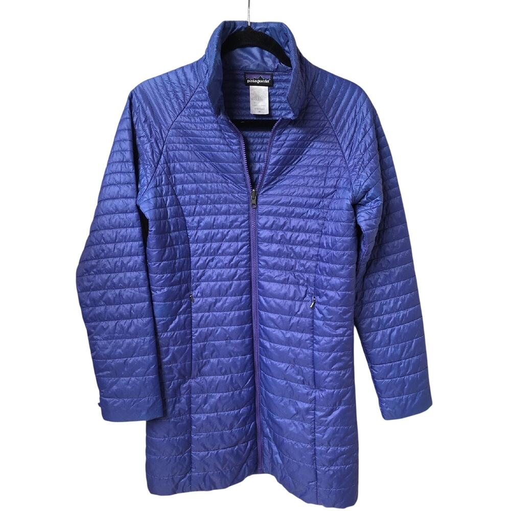Patagonia Quilted Lightweight Purple Puffer Long Length Zip Up Coat Womens M